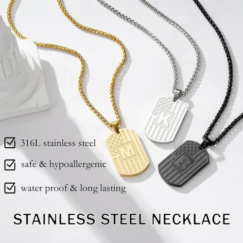 Miniatura 5 de Bellino Regalos de graduación – Collar con letra inicial de la A a la Z para hombres, niños, adolescentes, acero inoxidable, bandera estadounidense