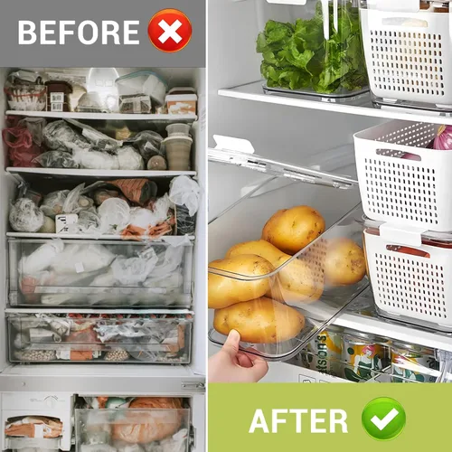 Miniatura 5 de LUXEAR Recipiente fresco, paquete de 3 recipientes para guardar productos, sin BPA, organizador de refrigerador para verduras, frutas y ensaladas
