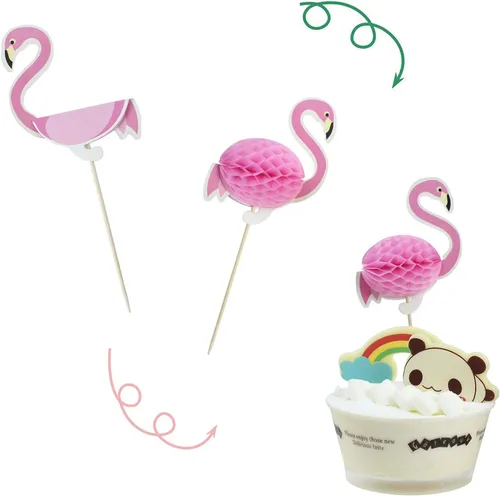 Miniatura 7 de 50 piezas de adornos para cupcakes 3D flamenco para cupcakes Toppers Food Picks Party Cocktail Tropical Cupcake Picks Decoración
