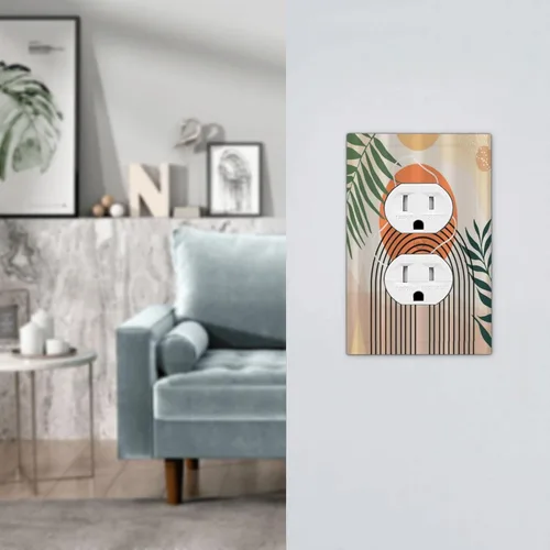 Miniatura 7 de Cubiertas Decorativas para Tomacorrientes Abstractas de Mediados de Siglo Moderno Arco Boho Sol Dorado Hoja 1-Gang Placa de Pared Receptáculo Dúplex