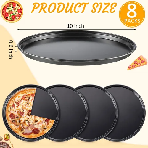 Miniatura 2 de Meanplan 8 piezas antiadherentes para hornear pizza, sartén redonda para horno, bandeja de horno de acero al carbono, para hornear pasteles