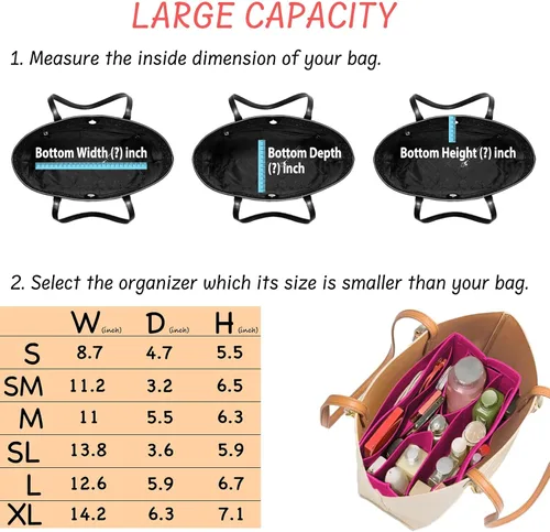 Miniatura 6 de Organizador de monedero inserto bolsa de fieltro organizador de bolso para bolsa de mano se adapta a LV Speedy Neverfull Longchamp