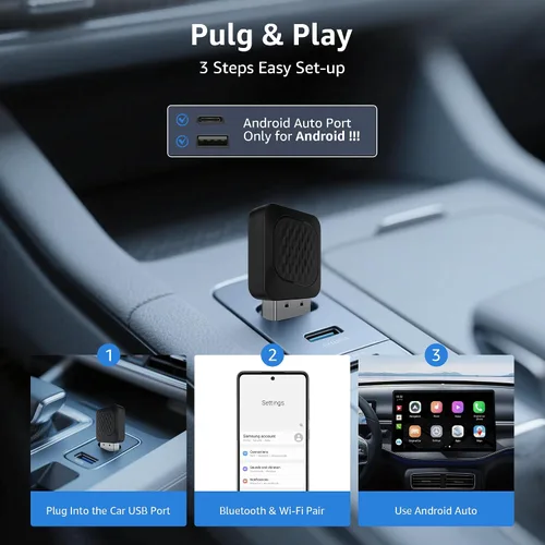 Miniatura 4 de Ayake Adaptador inalámbrico Android Auto, Edición Mini más pequeña, Convierte Android Auto con cable a inalámbrico, Adaptador Plug & Play, Diseño