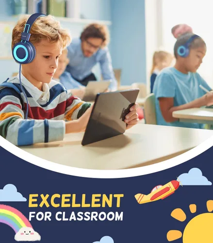 Miniatura 5 de Cowyawn Auriculares USB tipo C para niños, para la escuela, auriculares con cable para niños pequeños, volumen limitado de 94 dB, sonido estéreo HD