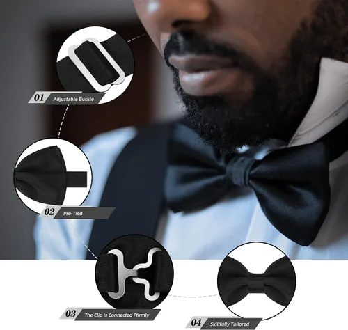 Miniatura 4 de ULEEMARK Tirantes para hombre, hebilla ajustable con tirantes para hombre, clip fuerte, tirantes elásticos en forma de Y y juego de pajarita