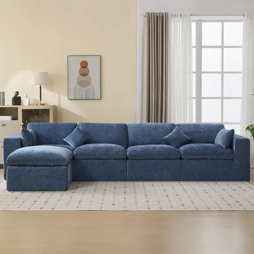 Miniatura 17 de Sofá modular sin hueso de 115 pulgadas, sofá modular modular con otomana, tapizado de gran tamaño, convertible, cómodo sofá de felpilla de 4 plazas