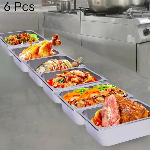 Miniatura 4 de 6 piezas de bandeja de vapor de hotel tamaño medio 4 pulgadas de profundidad, bandeja de vapor y bandeja de acero inoxidable para hoteles