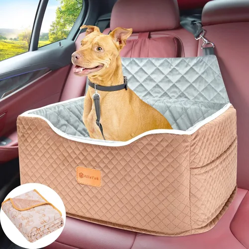 AlfaTok Asiento de automóvil para perro, refuerzo de espuma viscoelástica para perros medianos de hasta 45 libras, cama de viaje elevada desmontable