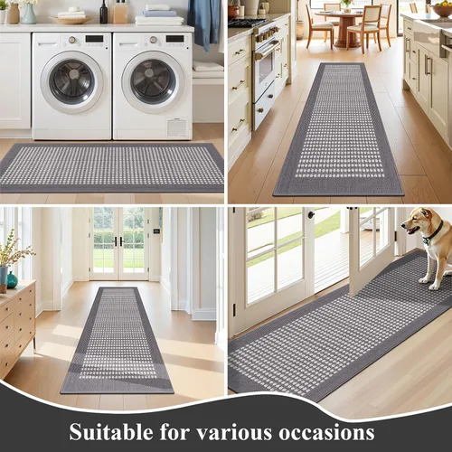 Miniatura 8 de Ileading Alfombra de pasillo de lavandería de 2 x 6 pies, antideslizante, con parte trasera de goma, lavable a máquina, alfombra gris