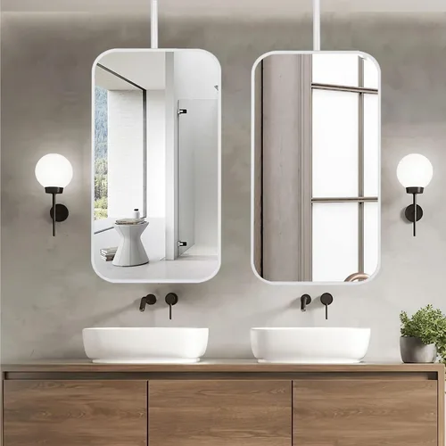 Miniatura 6 de Bathroom Mirror for Wall, Metal Frame Vanity Mirror with Wall Mount, Ceiling Hanging Makeup Mirror for Bedroom, Living Room, Flaoting Decorative