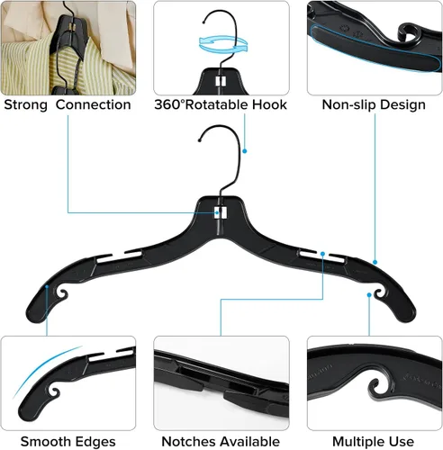 Miniatura 2 de Perchas de plástico con gancho de metal giratorio de 360 grados, perchas de ropa resistentes, perchas duraderas para camisas, abrigos y vestidos