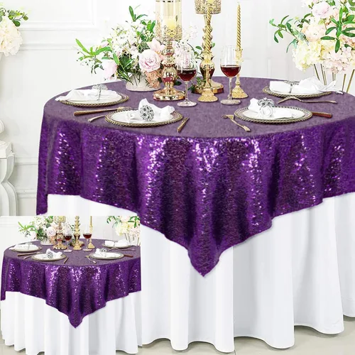 Miniatura 38 de ShinyBeauty Mantel Cuadrado Pequeño de 36 x 36 Pulgadas Mantel de Lentejuelas Azul Bebé Cubierta de Mesa con Purpurina Superposición Cuadrada