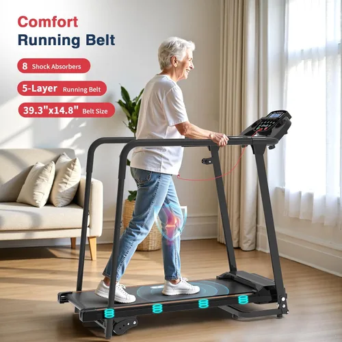 Miniatura 7 de Redliro Treadmill for Seniors with Long Handrails - Foldable Walking Treadmill for Home Small, 300 lbs Capacity, 0-2% Incline, Auto Lube, Mute &