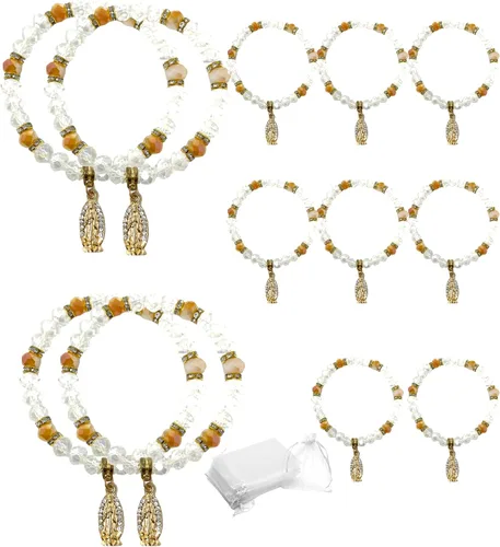 Miniatura 6 de YRP Pulsera de Rosario de Guadalupe de cristal de 12 piezas de plata - Bautizo favor/Bautizo/Recuerdos de Bautizo/Quinceañera/Baby Shower Verde