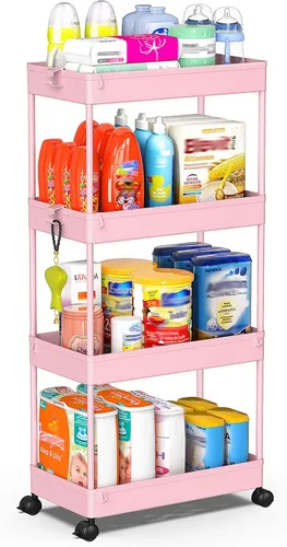 Miniatura 13 de SPACEKEEPER Carrito de Almacenamiento Rodante de 3 Niveles Organizadores de Carrito de Baño con Ruedas Organización de Cuarto de Lavandería Unidad