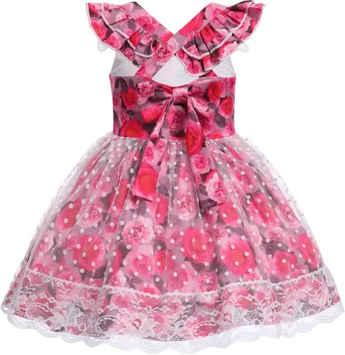 Miniatura 2 de IDOPIP Baby Girls Floral Tutu Dress Summer Mesh Lace Sleeveless Backless Princess Birthday Party Dresses with Headband Outfit