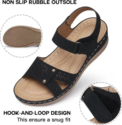 Miniatura 5 de Sandalias planas de SHIBEVER para mujer elegantes: Sandalias planas cómodas para mujer con punta abierta, correa al tobillo, zapatos de caminar