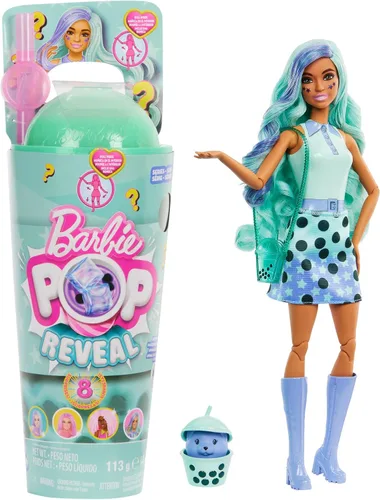 Miniatura 8 de Muñeca Barbie Pop Reveal y Accesorios, Serie Bubble Tea con Mascota, 8 Sorpresas Incluyen Cambio de Color, Taza con Almacenamiento