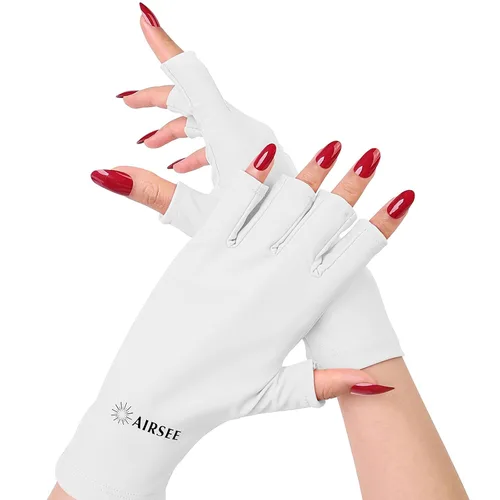 Miniatura 10 de AIRSEE Guantes de protección UV UPF 50+ de alta calidad para manicura de gel, diseño sin dedos para uso profesional solón y doméstico, anti UVA/UVB