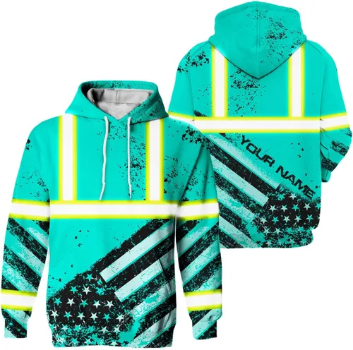 Miniatura 8 de Sudadera con capucha de alta visibilidad con la bandera de Estados Unidos para hombre, sudadera con capucha reflectante de seguridad