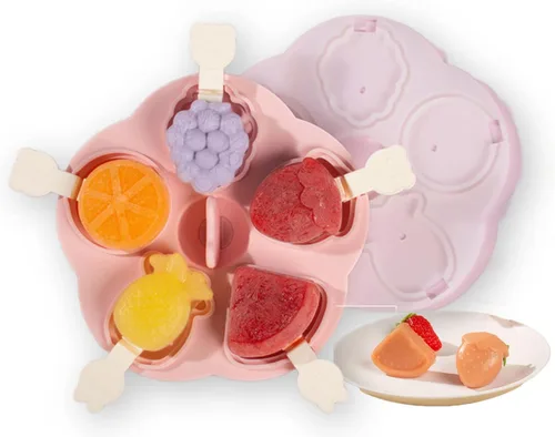 Miniatura 9 de Moldes de paletas de 5 piezas, lindas bandejas de paletas con formas de frutas, molde de silicona sin BPA para helados para congelador, hecho
