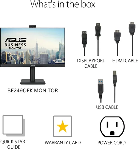 Miniatura 8 de ASUS Monitor de videoconferencia 1080P de 24" (BE249QFK) - IPS, 100Hz, sin marco, cámara web Full HD, matriz de micrófono, altavoces, altura