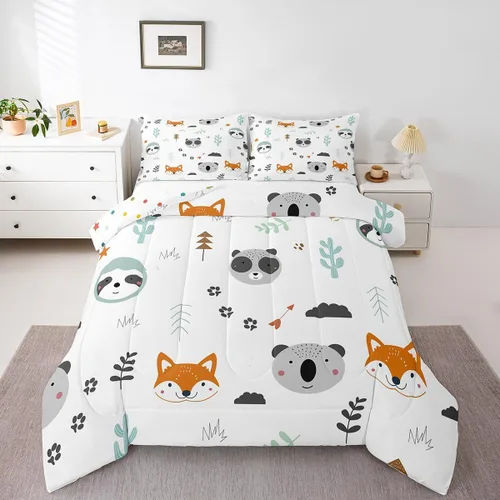 Miniatura 16 de Feelyou Juego de edredón de animales de zoológico, tamaño individual, juego de ropa de cama de animales de dibujos animados para niños, niñas