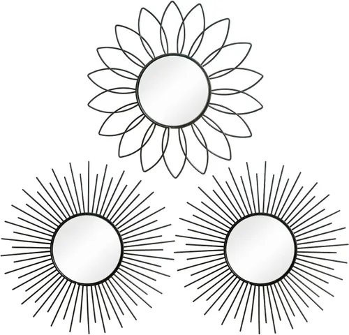 Miniatura 10 de Paquete de 3 espejos metálicos para pared, con diseño de rayos de sol, para decoración del hogar, arte decorativo para colgar en la pared para sala