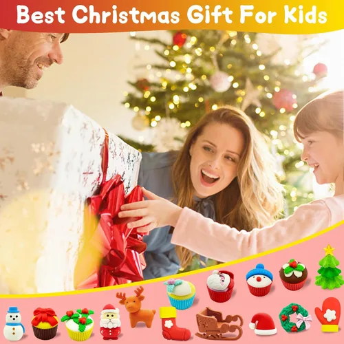 Miniatura 6 de LanMa 30 piezas de borradores de Navidad para niños, rompecabezas de animales, borrador de escritorio, mascotas, recompensas de aula, recuerdos