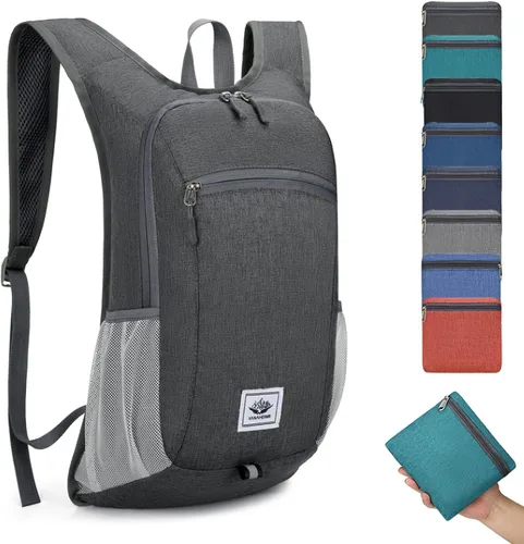 Miniatura 8 de DOJUNS Mochila de senderismo de 15 litros, mochila de viaje pequeña, ligera, plegable, plegable, mochilas de campamento para mujeres y hombres Negro