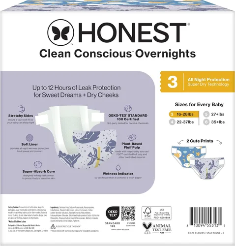 Miniatura 10 de The Honest Company Pañales Comfort Dry para la noche, protección de hasta 12 horas, hipoalergénicos, acogedores carteles de nube + estrellas