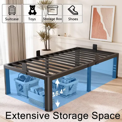 Miniatura 5 de FUIOBYVV Base de cama individual de 18 pulgadas con esquinas redondeadas y agujero para cabecero, retenedores de colchón de 3500 libras, listones