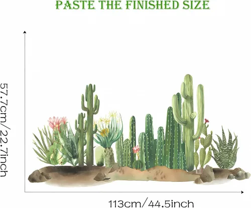 Miniatura 6 de Calcomanías de pared de vegetación verde de cactus, dunas de arena tropical, calcomanías de pared de plantas verdes, vinilo extraíble para sala