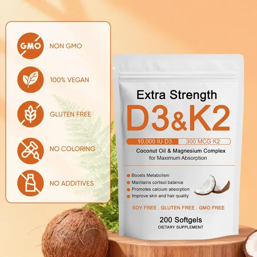 Miniatura 7 de Vitamina D3 K2 Complejo de Magnesio, Fuerza Extra D3 & K2 con Triple Magnesio en Cápsulas Blandas, D3 + K2 (Mk-7) Apoyo para Huesos e Inmunidad