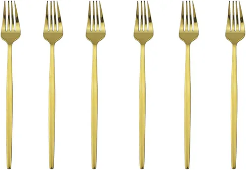 Tenedores de postre real de oro pulido con espejo, tenedores medianos para ensalada, diseño ligero, juego de cubiertos de acero inoxidable para 6,
