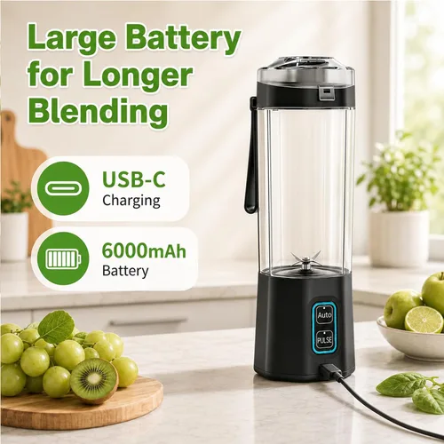 Miniatura 8 de Licuadora portátil para batidos, 24 onzas, exprimidor personal inalámbrico de proteínas con tapa a prueba de fugas, sin BPA, recargable, mini