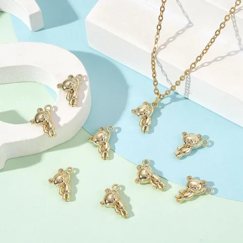 Miniatura 4 de KitBeads 100 dijes de oso dorado Kawaii, colgantes de oso de aleación de dibujos animados de animales de juguete para hacer joyas, pulseras a granel