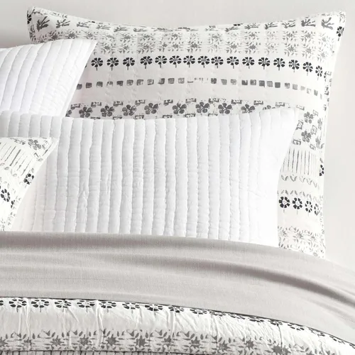 Pine Cone Hill Funda gris espino, tamaño europeo, patrón floral gris/negro