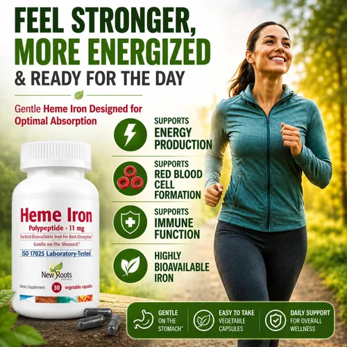 Miniatura 2 de NEW ROOTS HERBAL Suplemento de hierro hemo Fórmula 4 en 1 con vitamina C, B12, folato para una mejor absorción Aumenta la hemoglobina