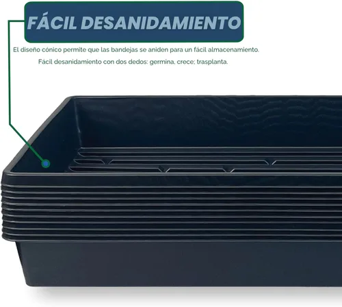Miniatura 6 de 10 bandejas de cultivo de plantas (sin agujeros de drenaje) – 20 x 10 pulgadas – Bandejas de cultivo perfectas para semillas de jardín