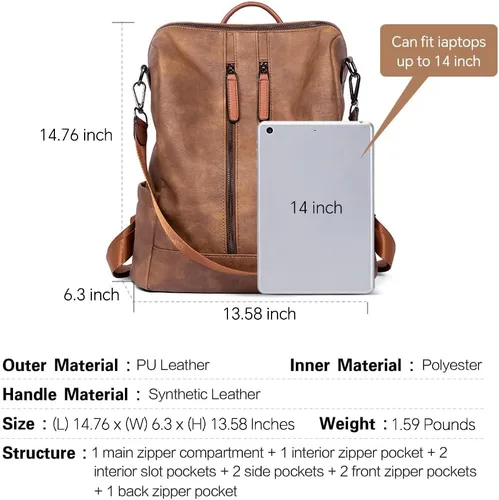 Miniatura 3 de CLUCI - Mochila de cuero para mujer, convertible, grande, para viajar, de diseñadora, moda, casual, bolso de hombro universitario