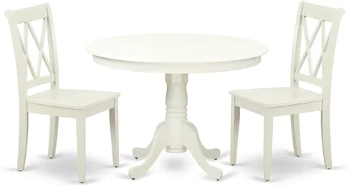 Miniatura 9 de East West Furniture HLCL5-MAH-W - Juego de mesa de cocina de 5 piezas para 4 personas, incluye una mesa de comedor redonda con pedestal y 4 sillas