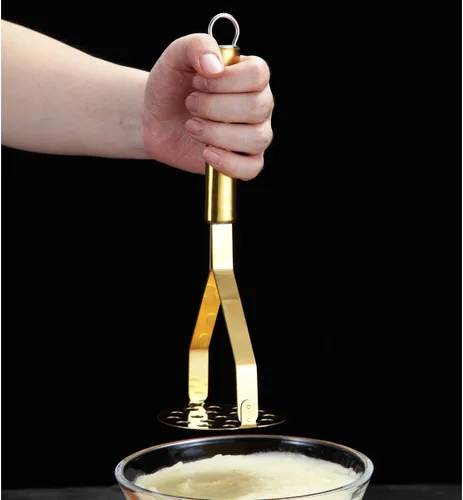 Miniatura 8 de Berglander Triturador de papas, resistente acero inoxidable dorado con chapado de titanio, triturador de frutas y verduras de cocina (dorado)