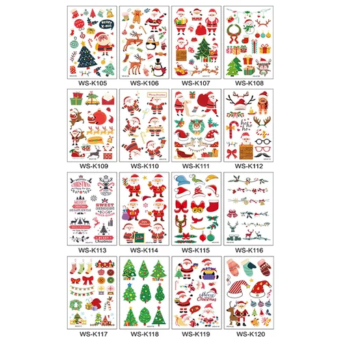 Miniatura 2 de Tatuajes temporales de Navidad, 16 hojas de calcomanías de tatuaje de Papá Noel, tatuaje falso, cara de muñeco de nieve, calcomanías de maquillaje