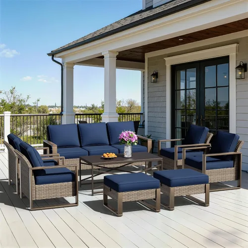 Miniatura 57 de Sofá de Mimbre Metálico para Patio de 75", Sofá Sillón de Ratán para Exteriores de 3 Asientos para Todo Tipo de Clima con Cojines Premium