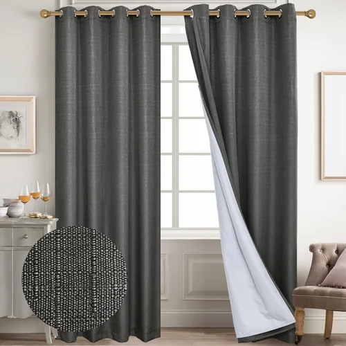 Miniatura 85 de Diraysid Cortinas 100% opacas de lino beige para dormitorio, con ojales, aislamiento térmico, cortinas de oscurecimiento de habitación