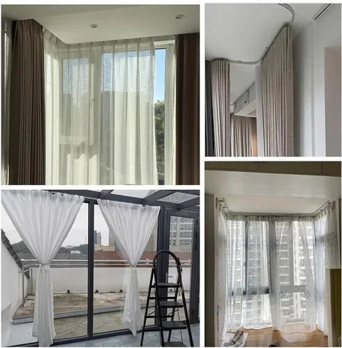 Miniatura 7 de Flexible Double Curtain Track Rail, Bendable Ceiling/Wall Mount System for Bay Windows & RV Room Dividers, Curved Guide Rail in Gold, 70cm/2.2ft