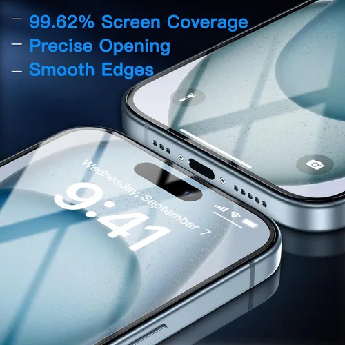 Miniatura 6 de Uyiton Protector de pantalla anti-luz azul para iPhone 15, protector de pantalla de vidrio irrompible de cobertura completa, resistente a