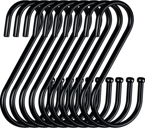 Miniatura 10 de Ganchos negros de metal resistente en forma de S – Paquete de 10 ganchos para colgar ropa o ollas de cocina, armario, jeans, bolsas, utilidad
