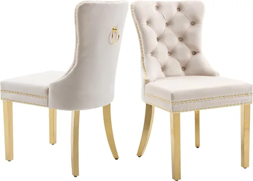 Miniatura 24 de Juego de 2 Sillas de Comedor, Sillas de Terciopelo Acolchado con Patas Modernas de Acero Inoxidable, Ribete de Remaches con Anilla Metálica